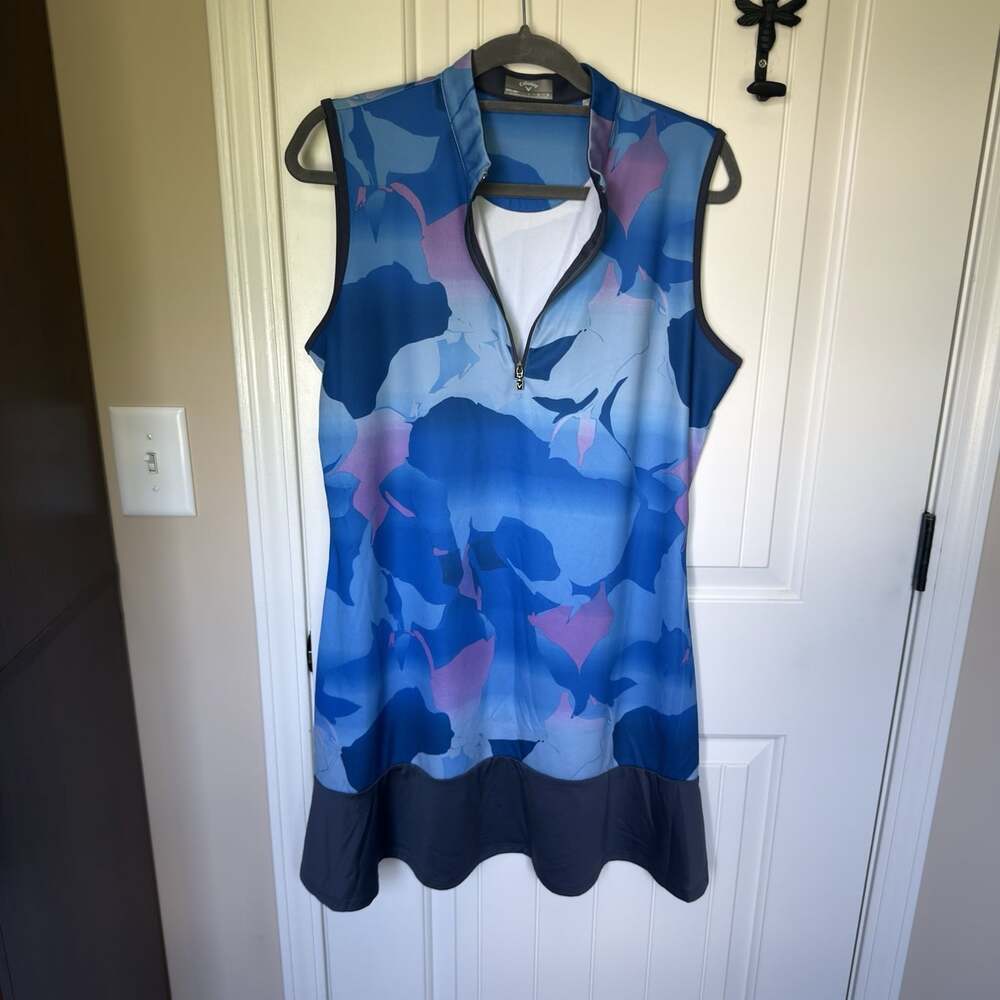 Callaway Women’s Large Golf Dress Blue Purple Abstract Print Sleeveless Zip